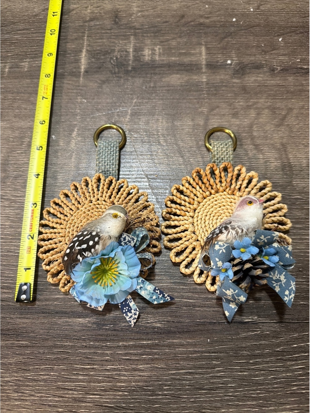 Vintage Country Cottage Quail Straw Wreath Farmhouse Wall Decor set of Two